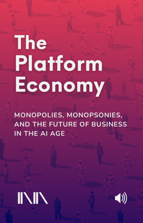 Audiobook cover of “The Platform Economy” by Ina O’Murchu, a digital MP3 audiobook on digital platforms, monopolies, and the AI business economy.